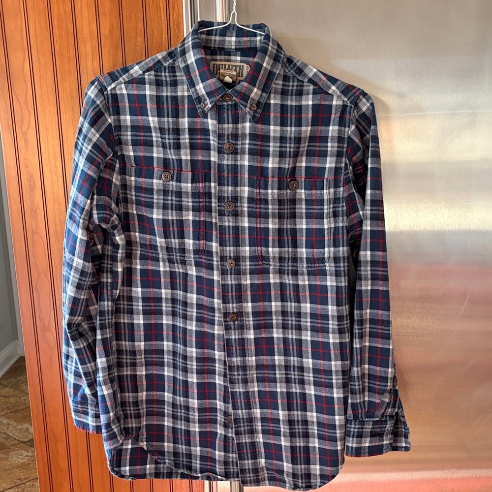 Duluth Trading Co Men's Blue and Red Plaid Shirt